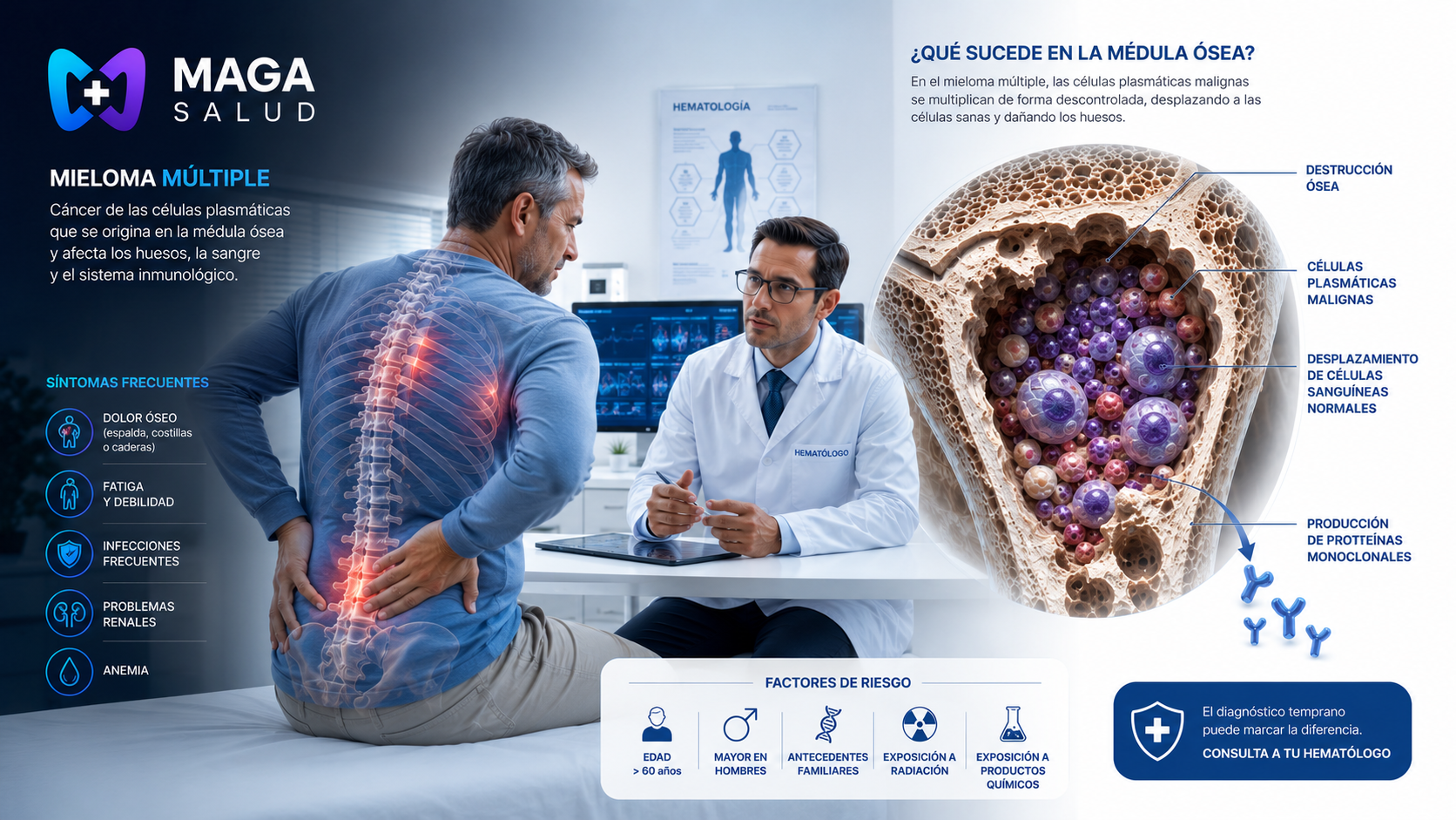 Mieloma múltiple: síntomas, causas, diagnóstico, tratamiento y pronóstico